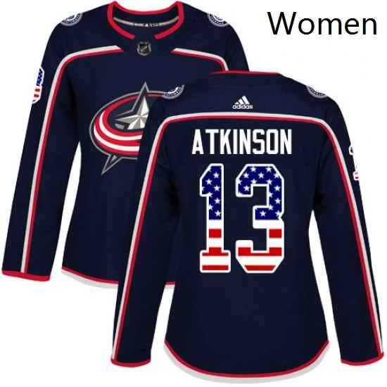 Womens Adidas Columbus Blue Jackets 13 Cam Atkinson Authentic Navy Blue USA Flag Fashion NHL Jersey